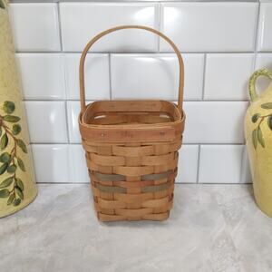 Vtg 1992 Signed Hand Woven Longaberger Basket with Handle Farmhouse Collectible